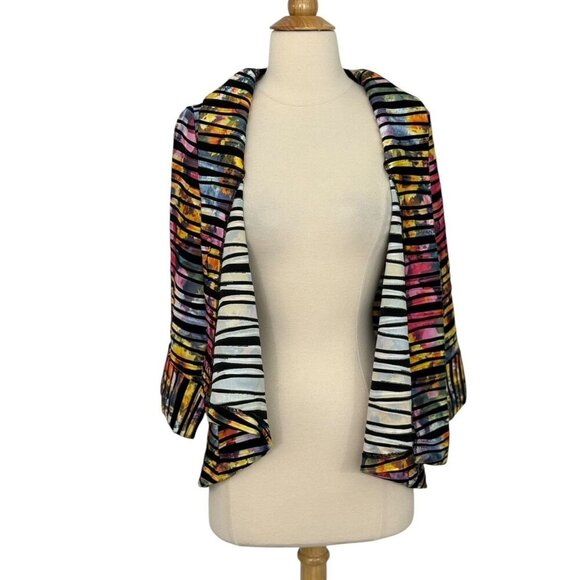 IC by Connie K Striped Asymmetrical One-Button Jacket Floral Multicolor Size S - Picture 2 of 8